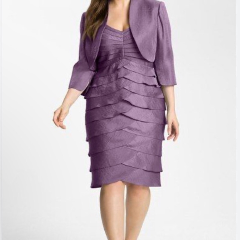 Adrianna Papell Elegant Purple Layered Dress with Jacket In Gorgeous Plum Sz 12P